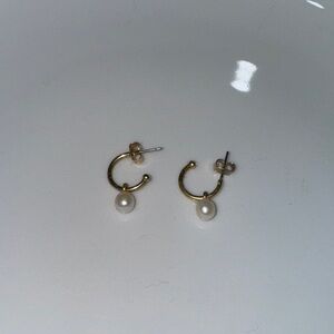 Madewell Gold Hoop Earrings with White Pearl Drop - Women Jewelry